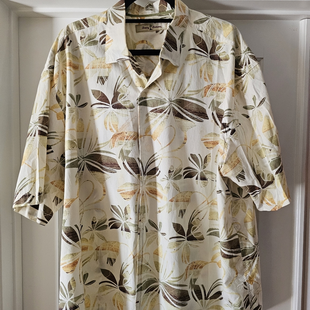 Tommy Bahama Cream and Brown Casual Button Down Shirt